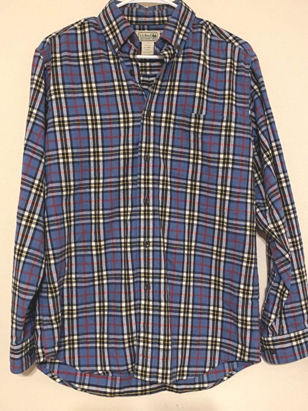 Men's L.L. Bean Scotch Plaid Flannel Shirt Slim Fit Blue Black 0BHF4‎ Size Small